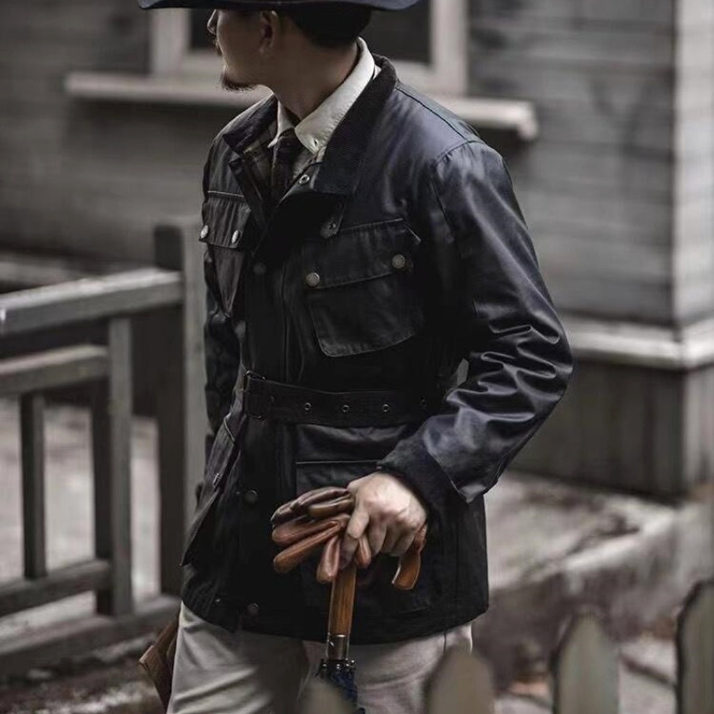 Oil Wax Jacket Trench Retro Biker's Waterproof Coat For Men - enhanced image 5