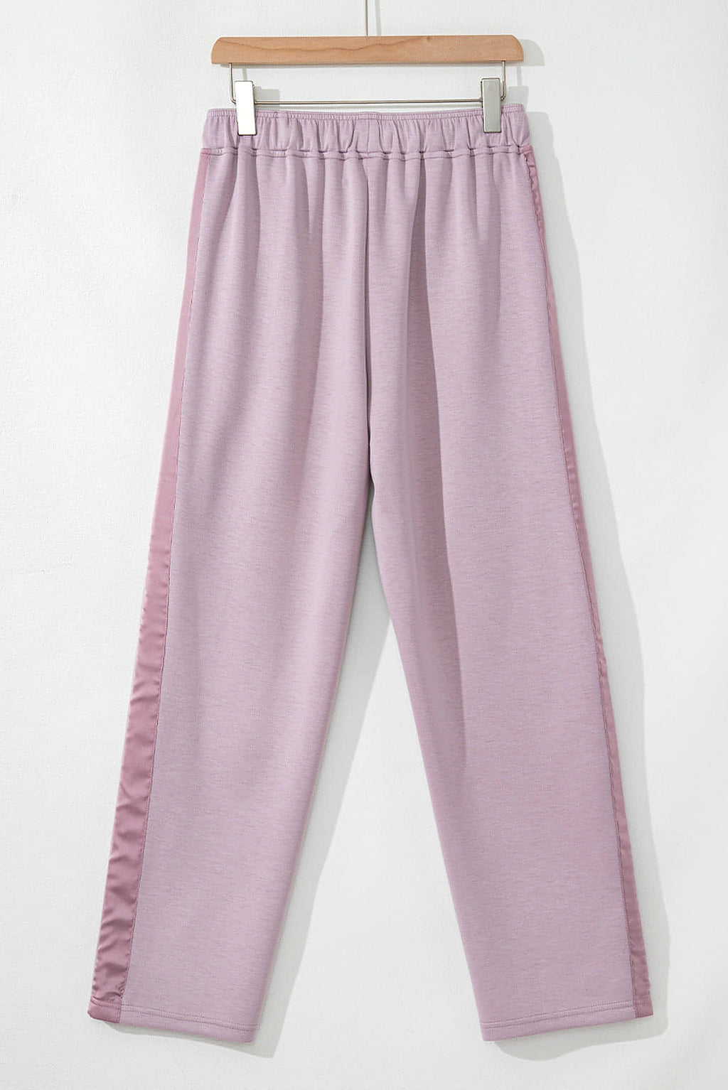 Orchid Petal Drawstring Waist Satin Stripe Patch Straight Leg High Waist Pants - enhanced image 5
