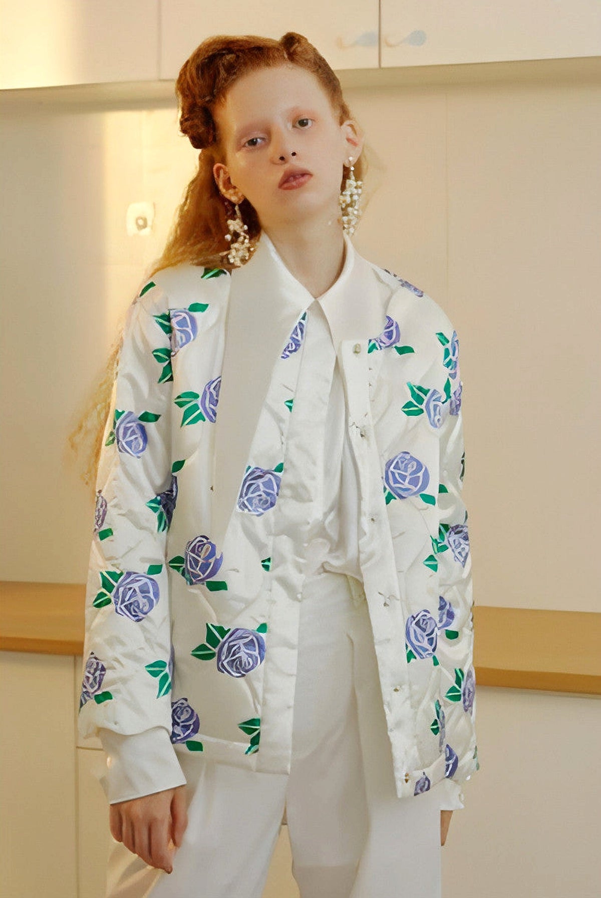 Original design Loose round neck rose print cotton women autumn and winter warm jacket new - enhanced image 5