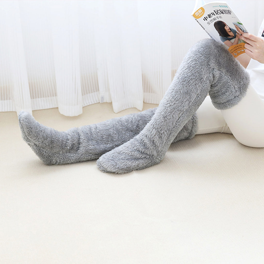 Over Knee High Fuzzy Long Socks Winter Warm Cold Leg Knee Joint Cold-proof Stockings Home Floor Sleeping Socks - enhanced image 5
