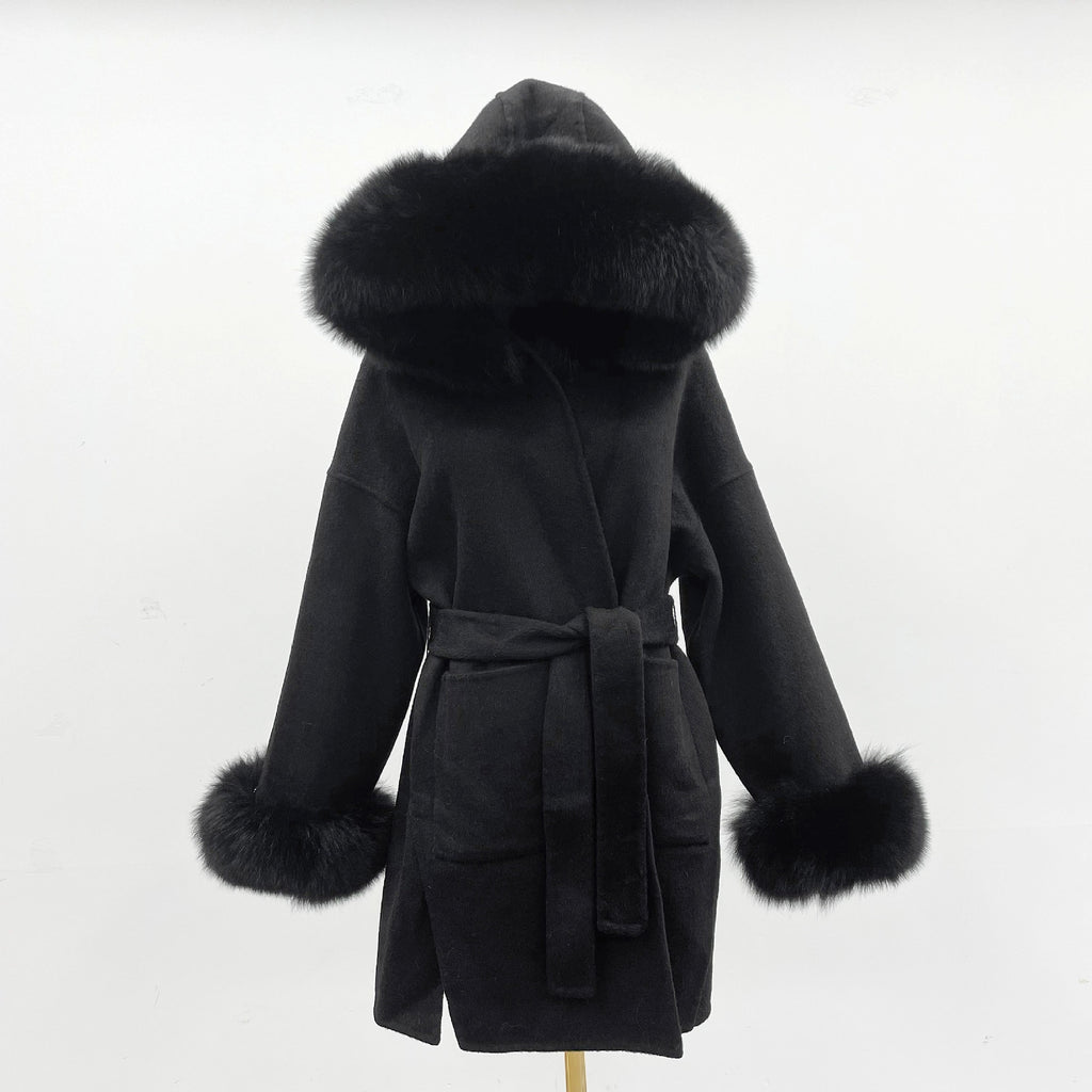 Oversized Fur Collar Hooded Double-Sided Wool Coat – Luxurious Warmth & Style - enhanced image 5