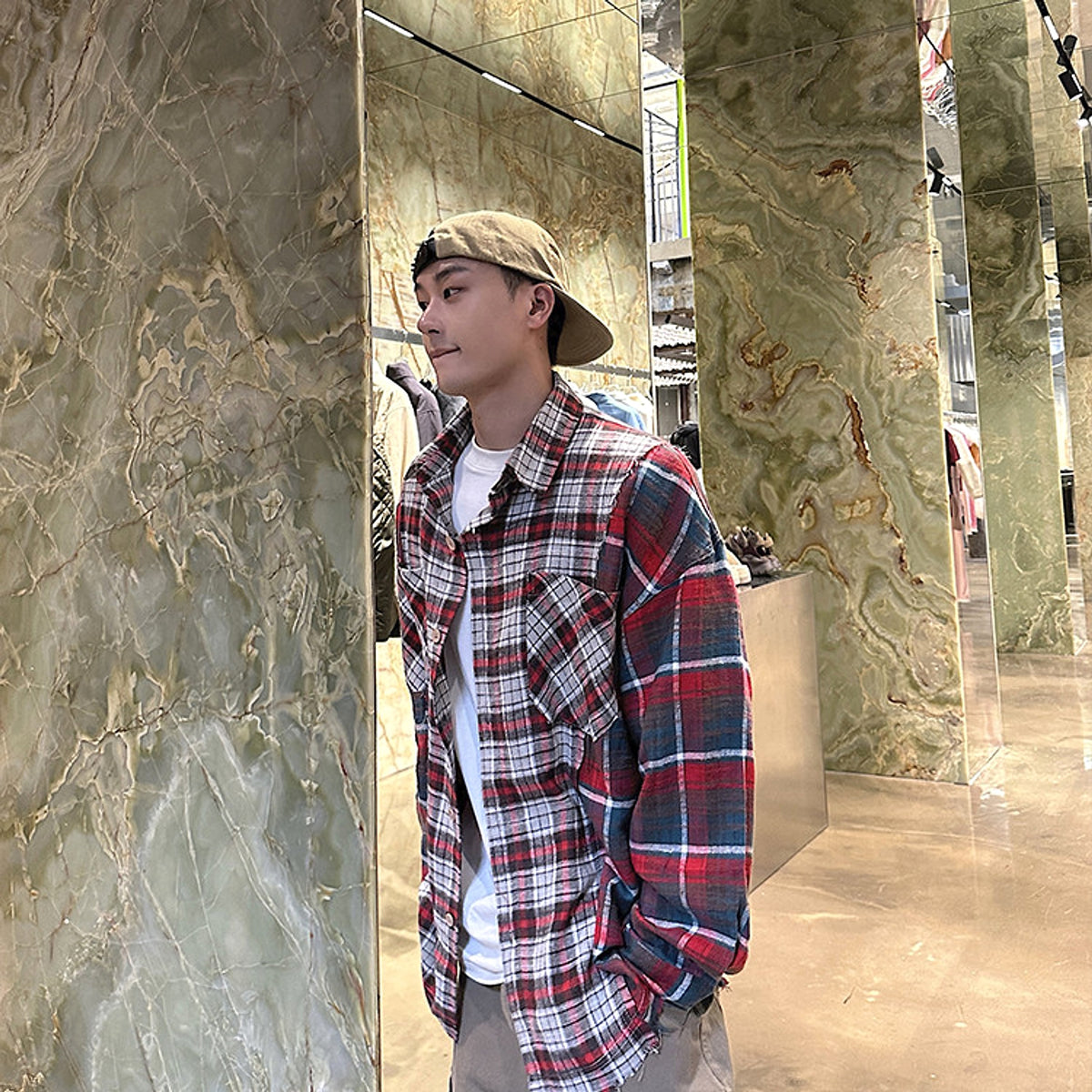 Patchwork Red Plaid DressShirt For Men - enhanced image 5