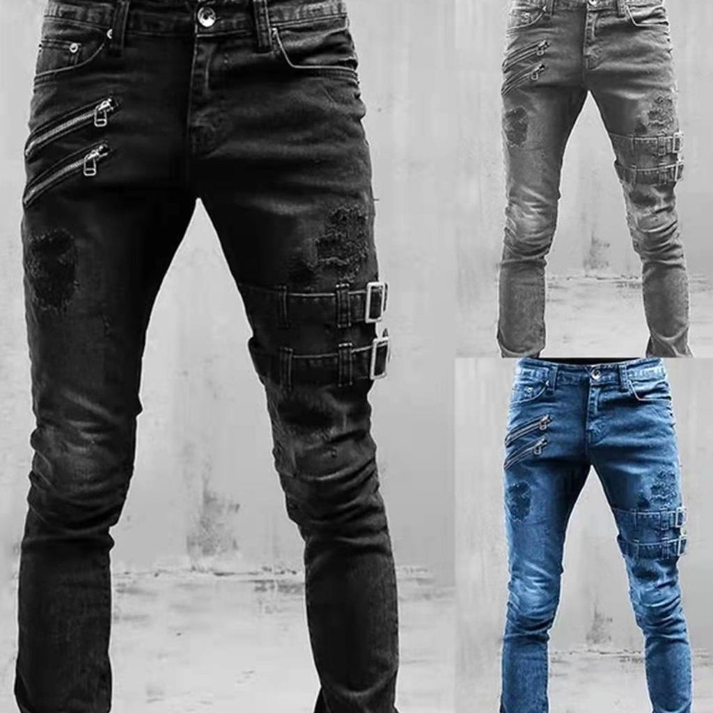 Personalized Trendy Worn Ripped Motorcycle Jeans Men - enhanced image 5