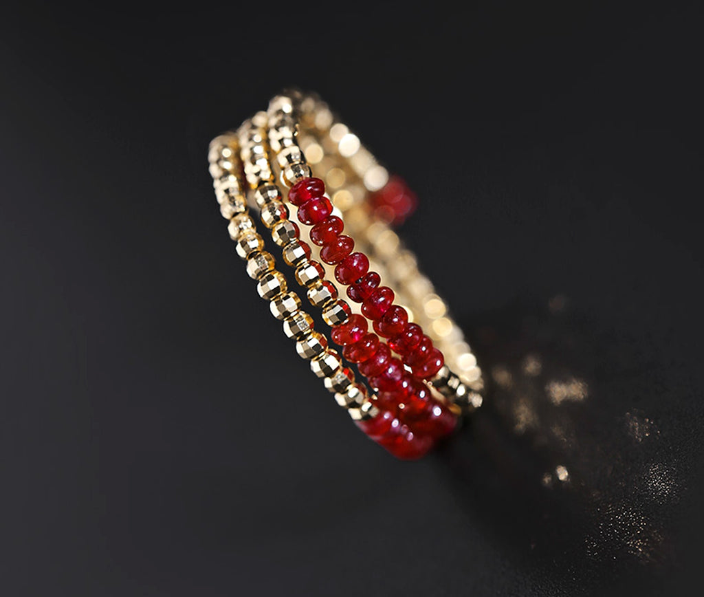 Pigeon Blood Ruby Ring Female 18K Gold Treasure Double-layer Tail Ring Elastic Model - enhanced image 5