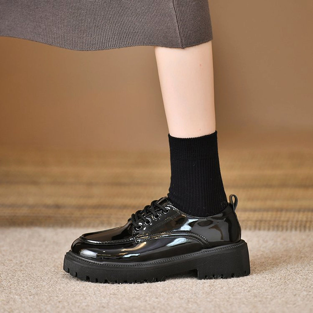 Platform Leather Shoes Women's British Style Slimming - enhanced image 5