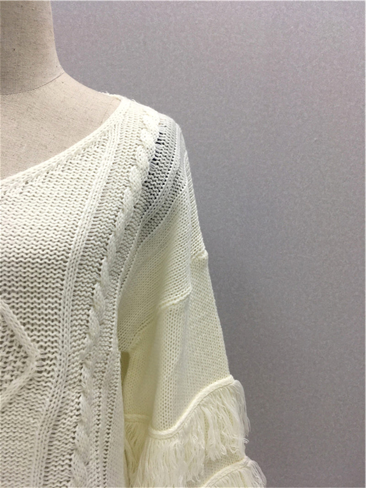 Pullover Loose Sweater Women Tassel Pure Color - enhanced image 5