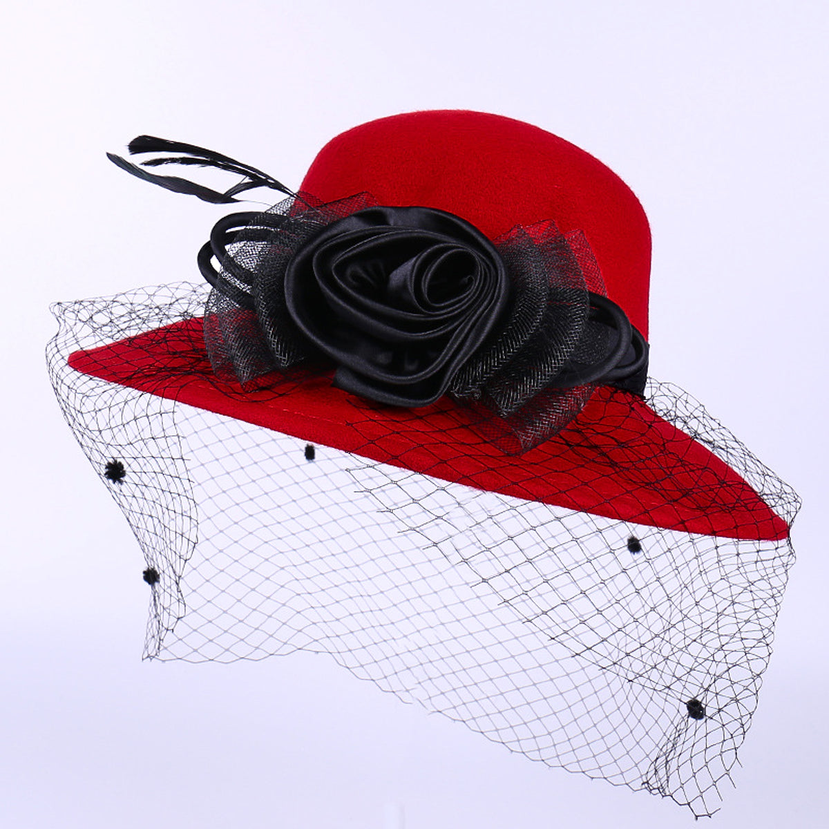 Pure Wool Ladies Banquet Lace Mesh Flower Big Brim Fisherman Hat - enhanced image 5