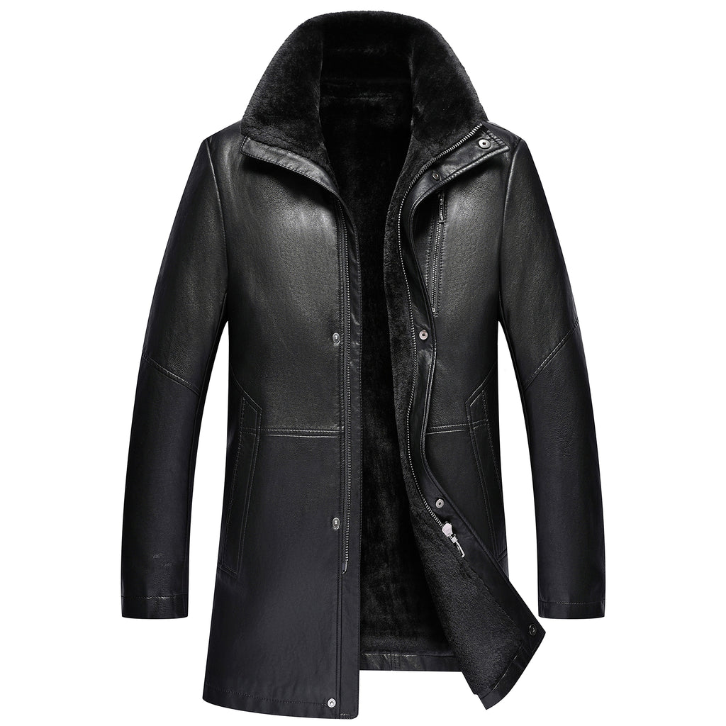 Real Leather Men's Winter Jacket – Thickened & Fleece-Lined Elegance - enhanced image 5