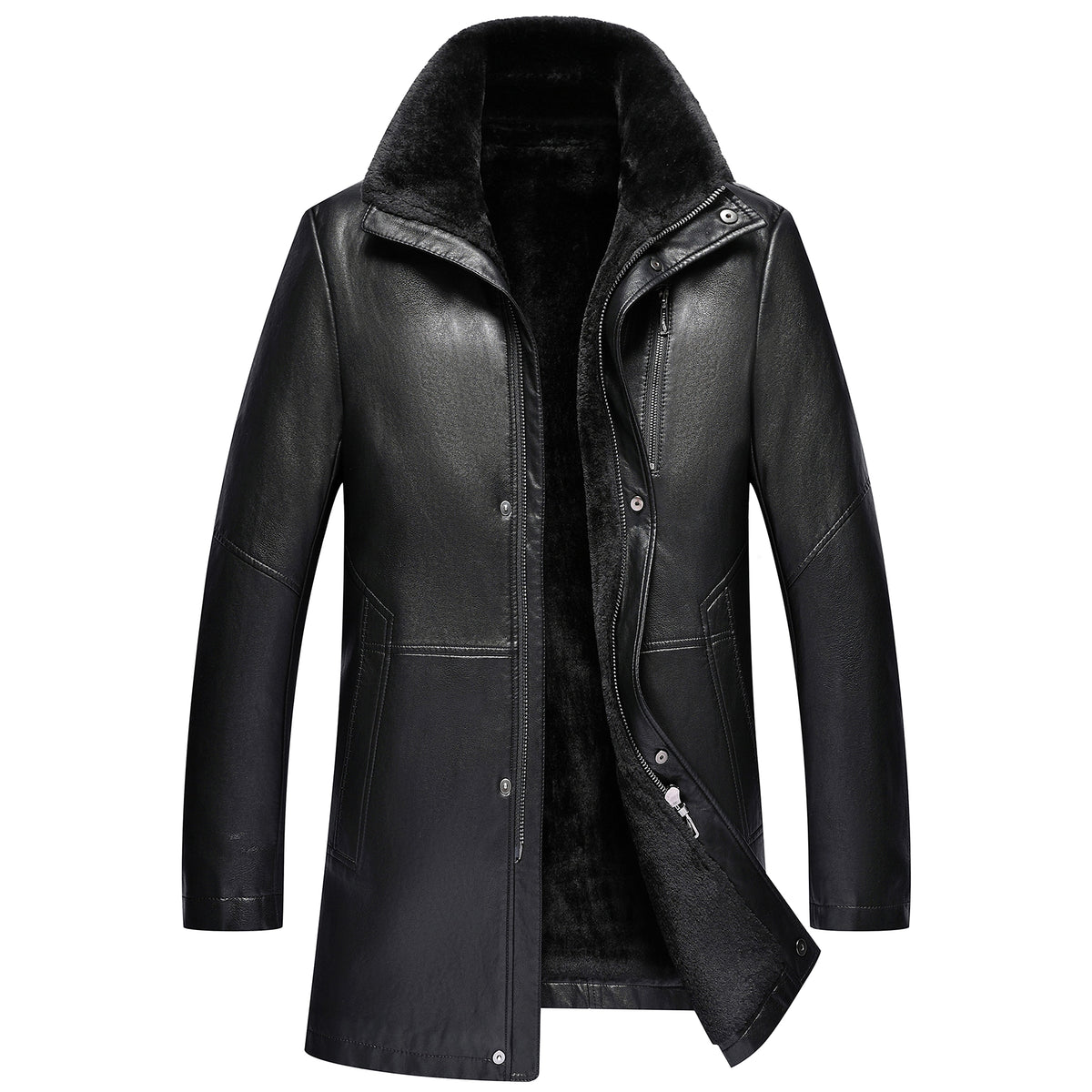 Real Leather Men's Winter Jacket – Thickened & Fleece-Lined Elegance - enhanced image 5