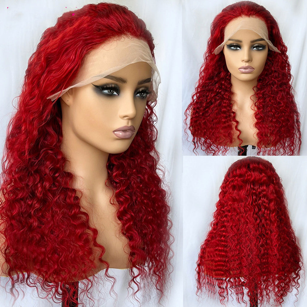Red Deep Wave Human Hair Wig Real Headgear - enhanced image 5