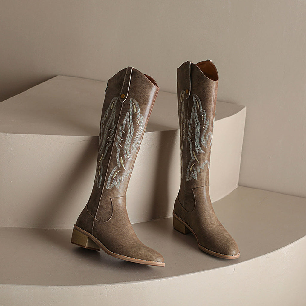 Retro Chunky Heel Embroidery Western Cowboy Boot Women - enhanced image 5