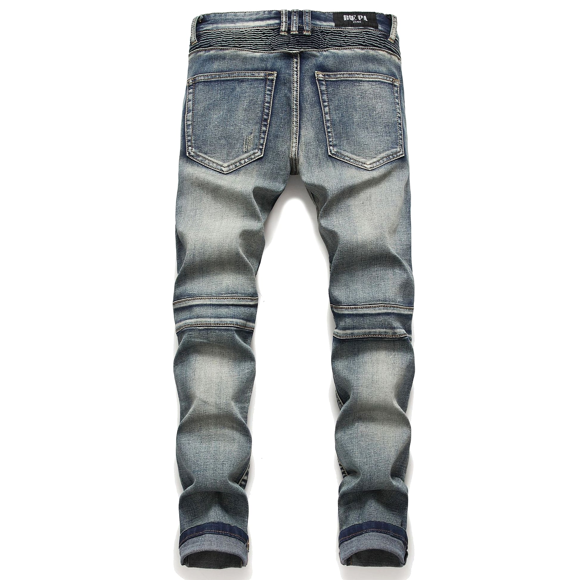Retro Crumpled Hole Patch Elastic Straight Skinny Jeans - enhanced image 5
