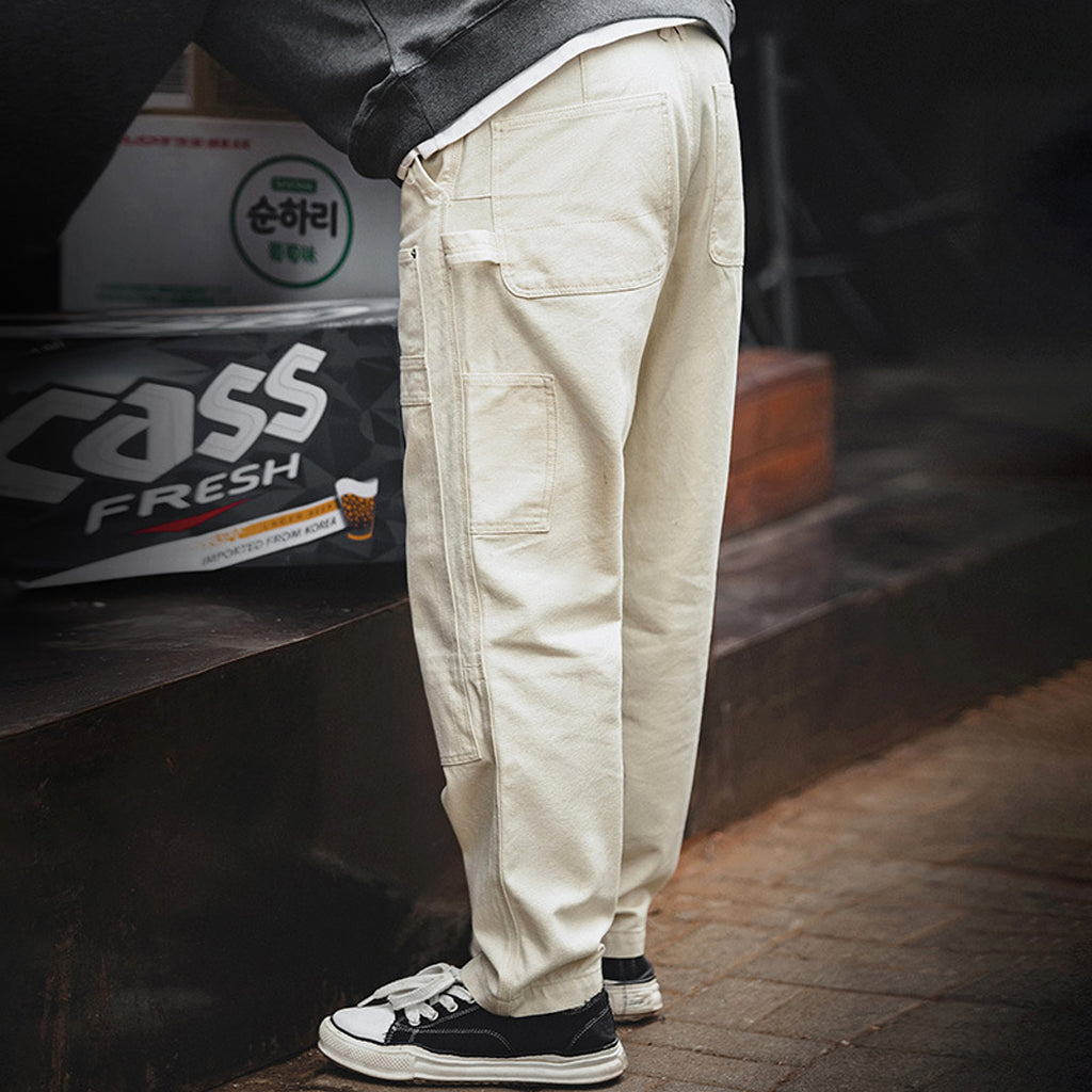Retro Distressed Loose Creamy-white Jeans For Men - enhanced image 5