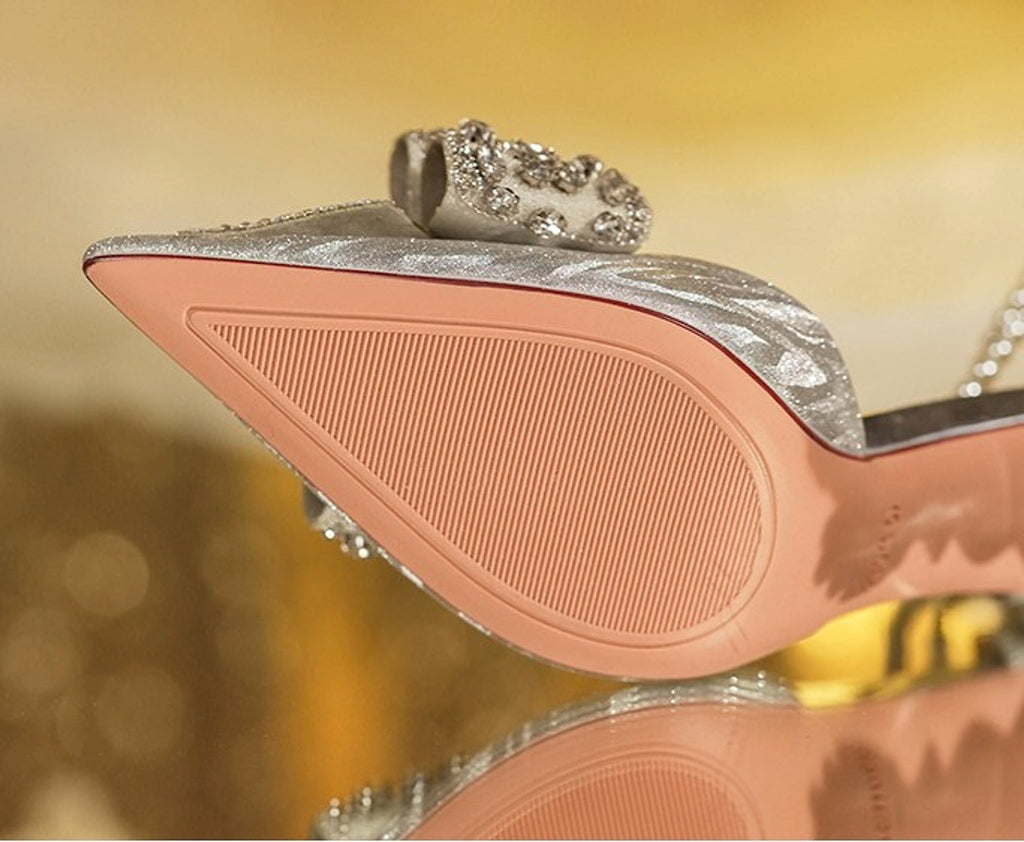Rhinestone Bow Pointy Hollow Pearl Heels - enhanced image 5