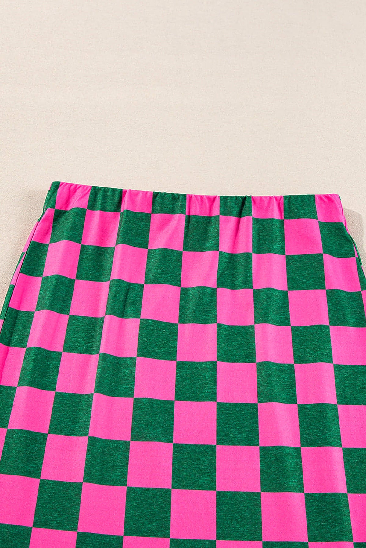 Rose Checkered Print Side Slit High Waist Midi Skirt - enhanced image 5