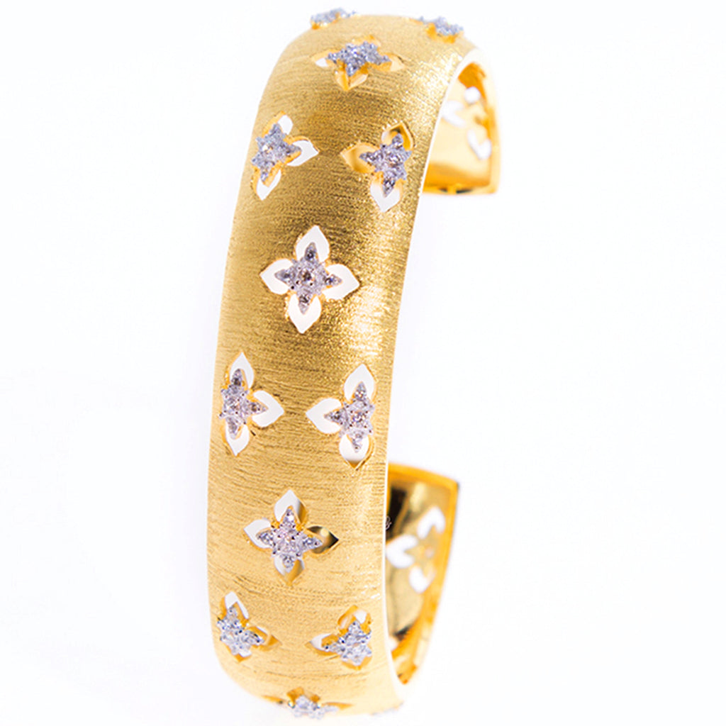 S925 Silver Plated Gold Plated Brushed Openwork Bracelet With Zirconia Stones For Women - enhanced image 5