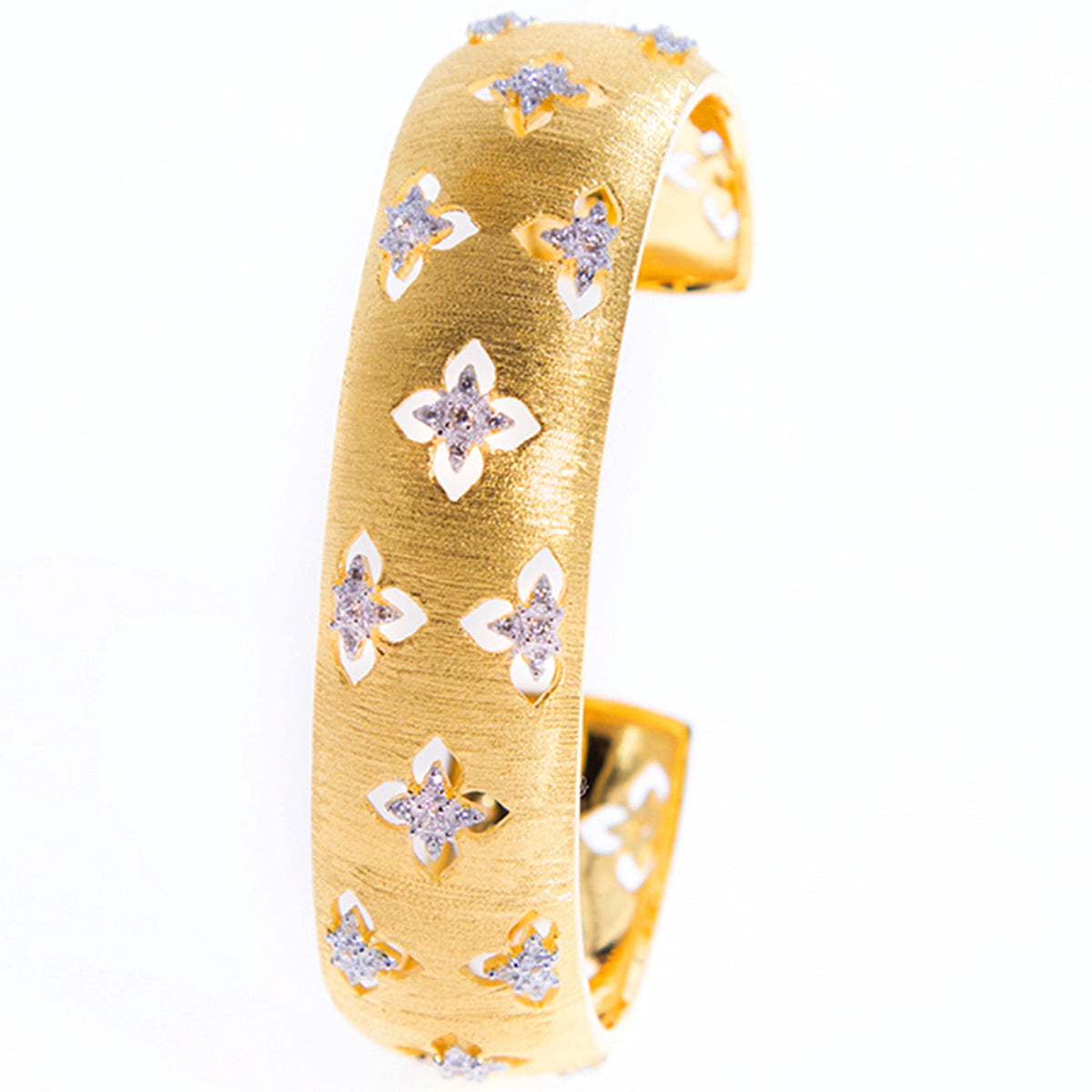 S925 Silver Plated Gold Plated Brushed Openwork Bracelet With Zirconia Stones For Women - enhanced image 5