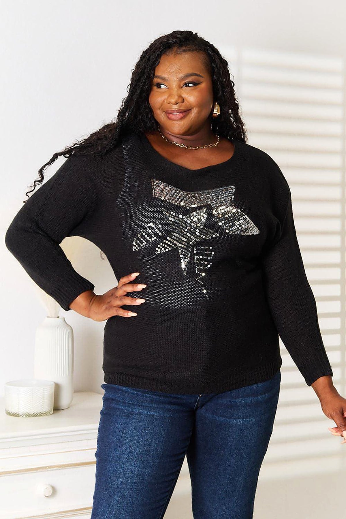 Sequin Graphic Dolman Sleeve Knit Top - enhanced image 5
