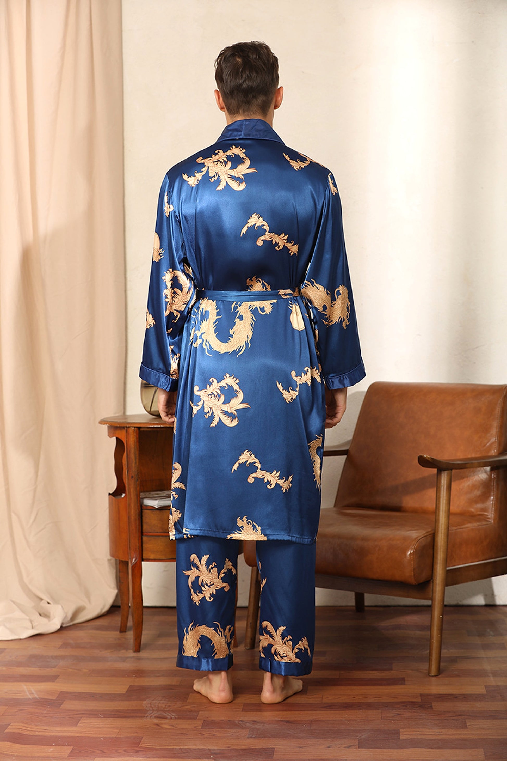 Silk Robe Pants Pajama Set - enhanced image 5