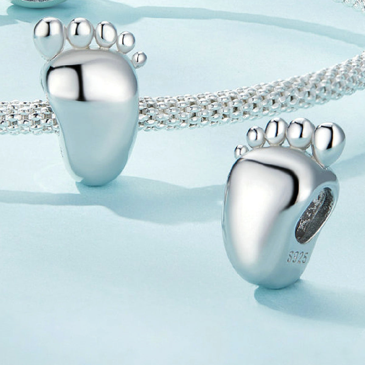 Silver Engraved Baby Footprint Bead – Personalized Charm for Bracelets - enhanced image 5