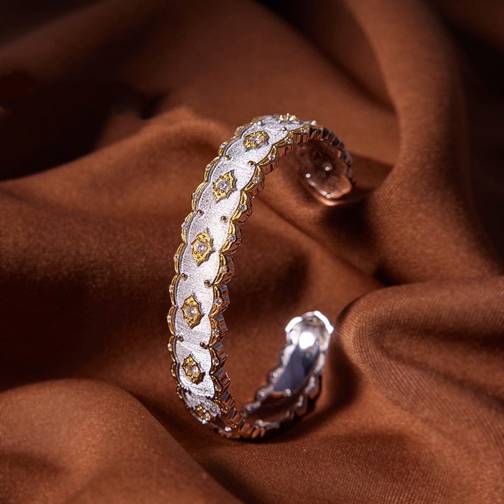Silver Gold Plated Court Diamond Inlay Bracelet - enhanced image 5