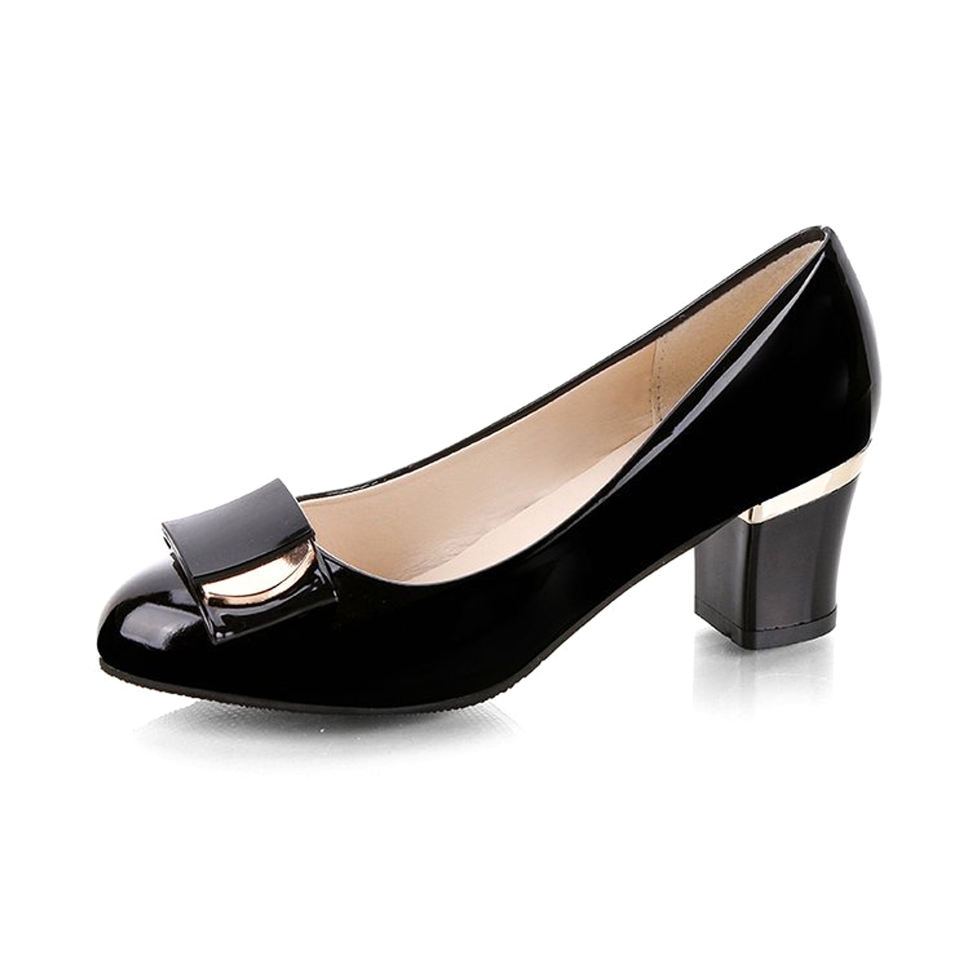 Single Shoe Patent Leather Round Toe Chunky Heels - enhanced image 5