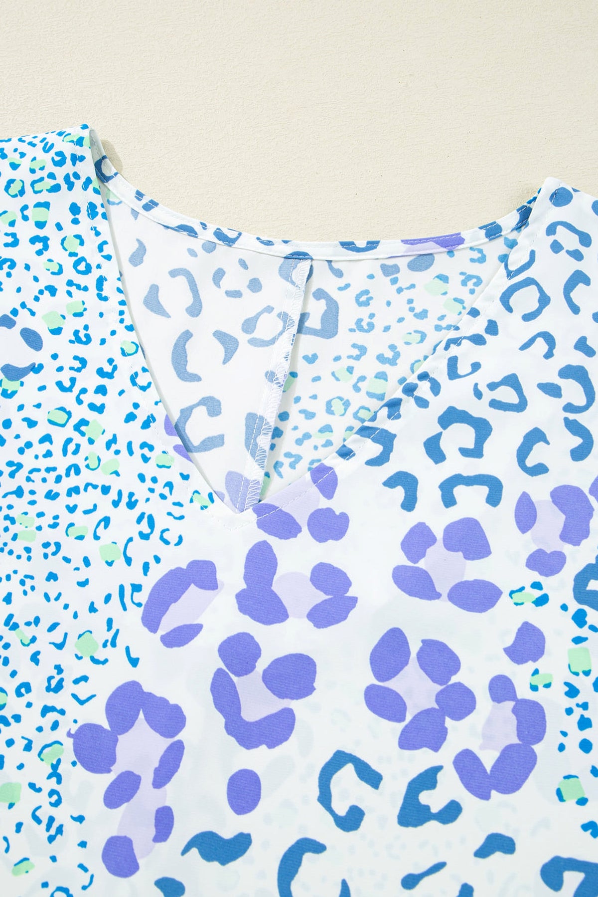 Sky Blue Leopard Print Short Sleeve V Neck Plus Size Top - enhanced image 5