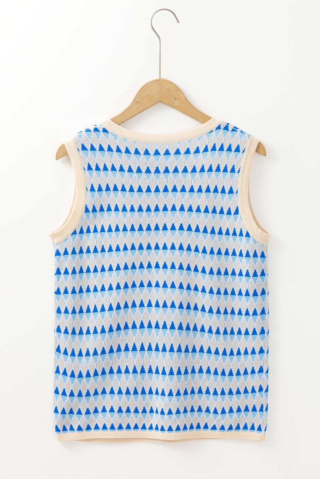 Sky Blue Stripe Geometric Print Round Neck Slim Fit Sweater Vest - enhanced image 5