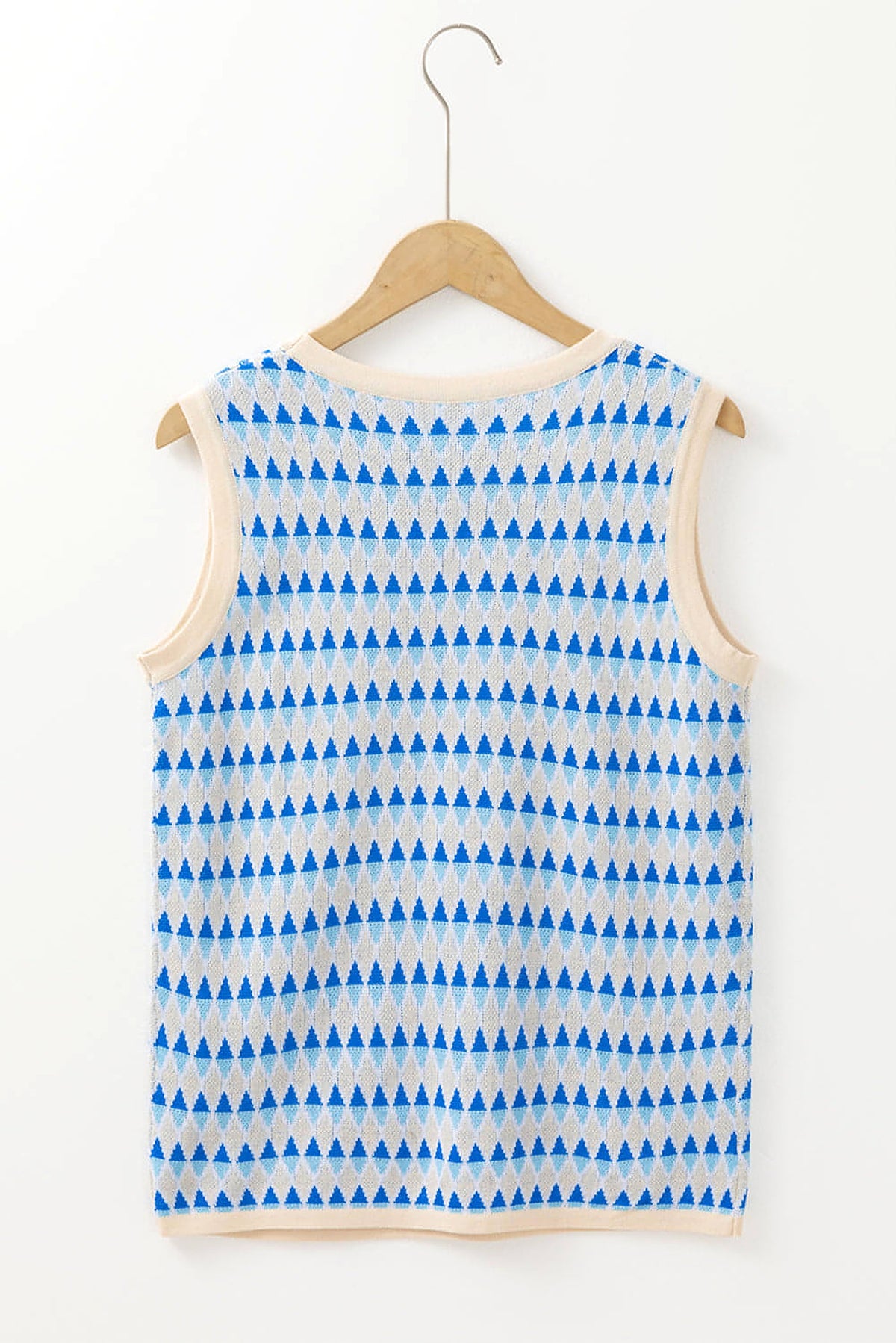 Sky Blue Stripe Geometric Print Round Neck Slim Fit Sweater Vest - enhanced image 5