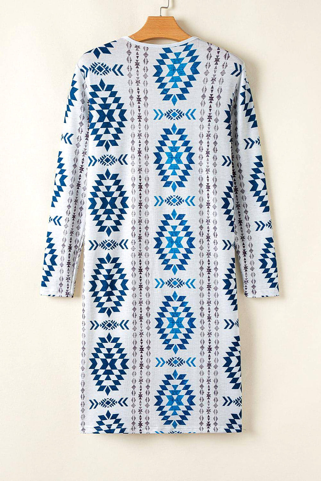 Sky Blue Western Aztec Printed Open Front Long Cardigan - enhanced image 5