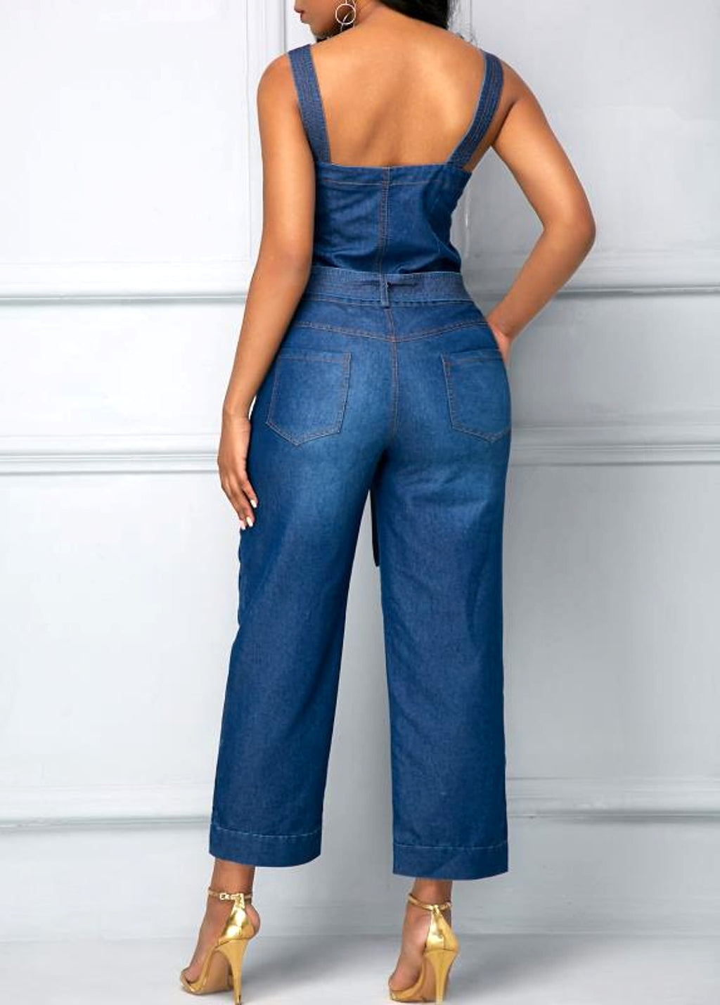 Sling Bowknot Denim Jumpsuit - enhanced image 5