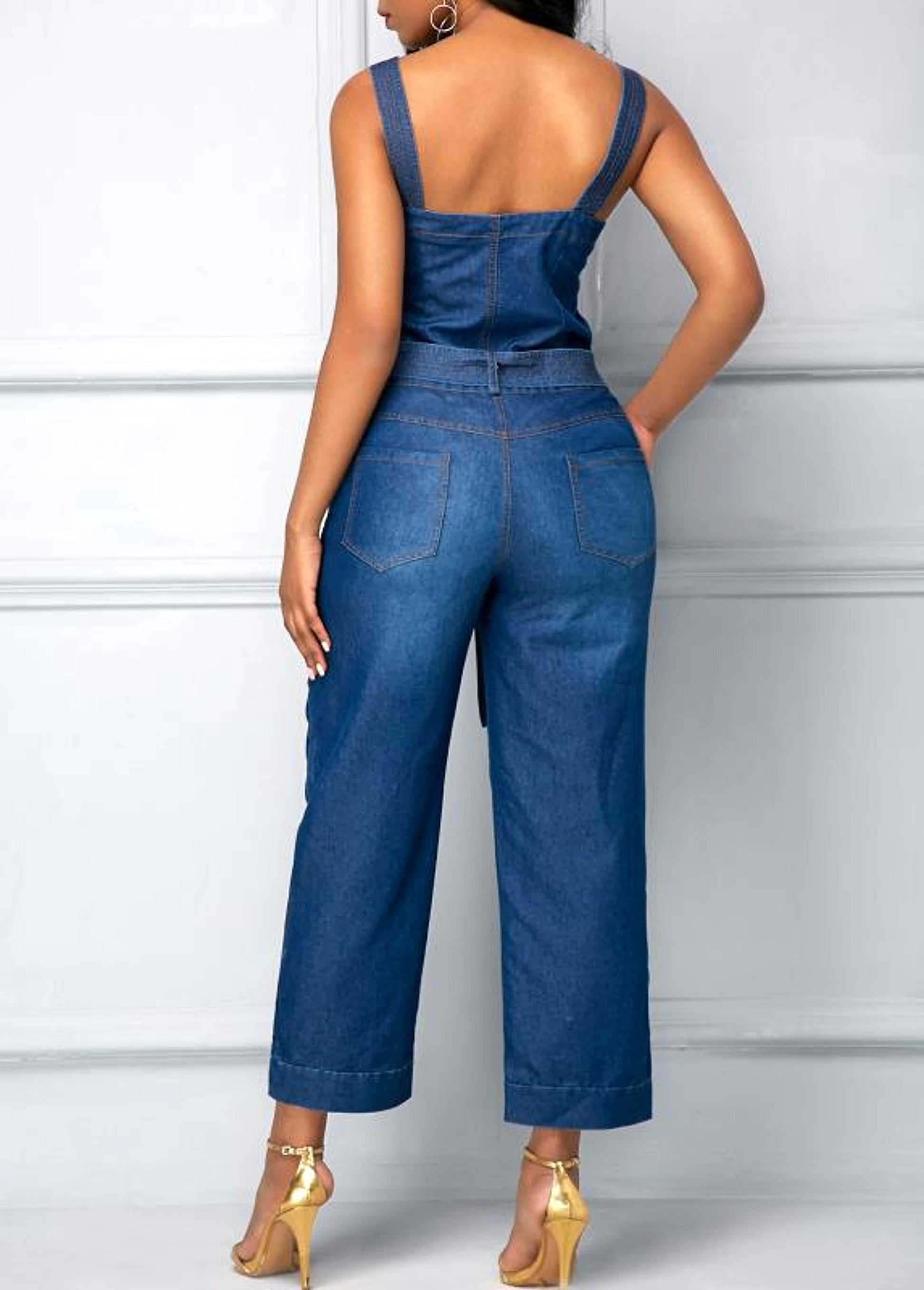 Sling Bowknot Denim Jumpsuit - enhanced image 5