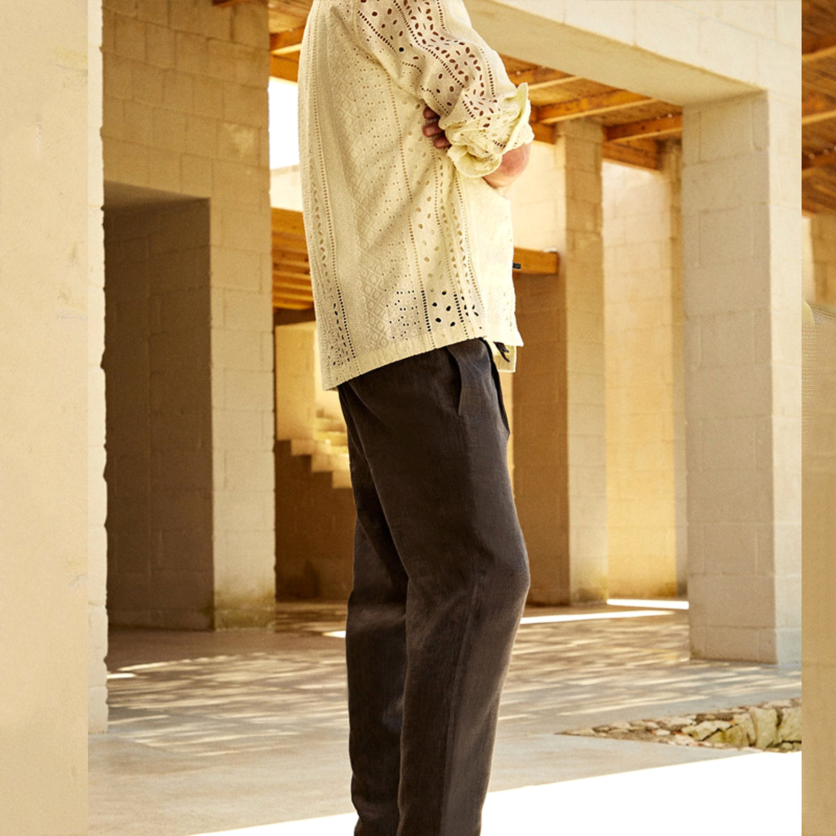 Solid Color Hollowed Fashion Men's DressShirt - enhanced image 5