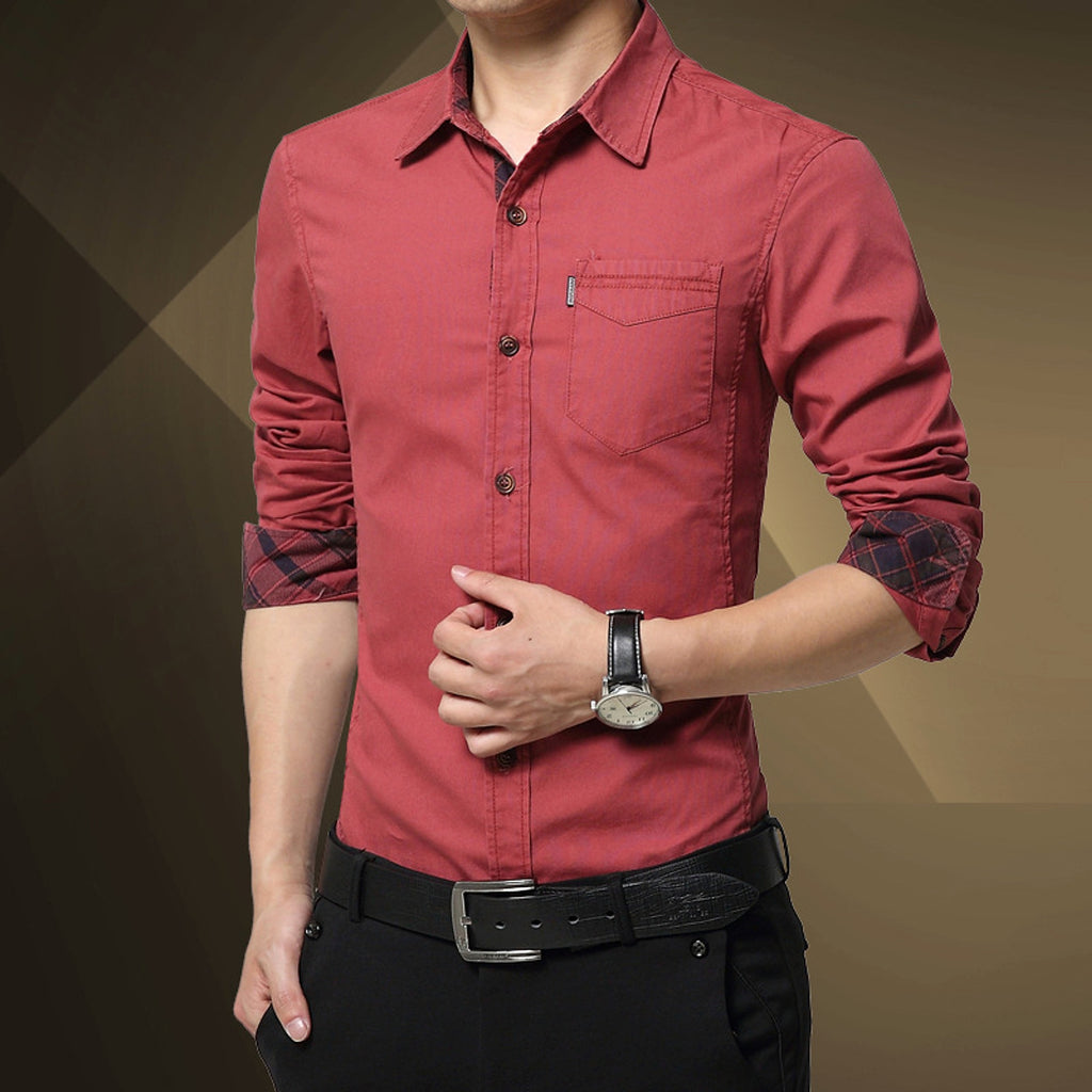 Solid Color Men's Military Dress Shirt Style Slim Fit - enhanced image 5