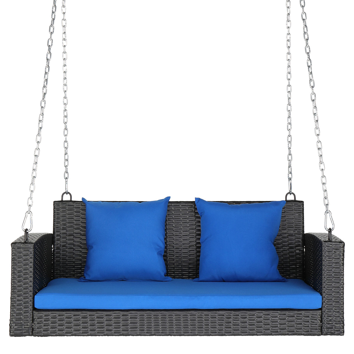 SolunaSwing™ – 4ft Black Rattan Hanging Chair with Blue Cushions - enhanced image 5