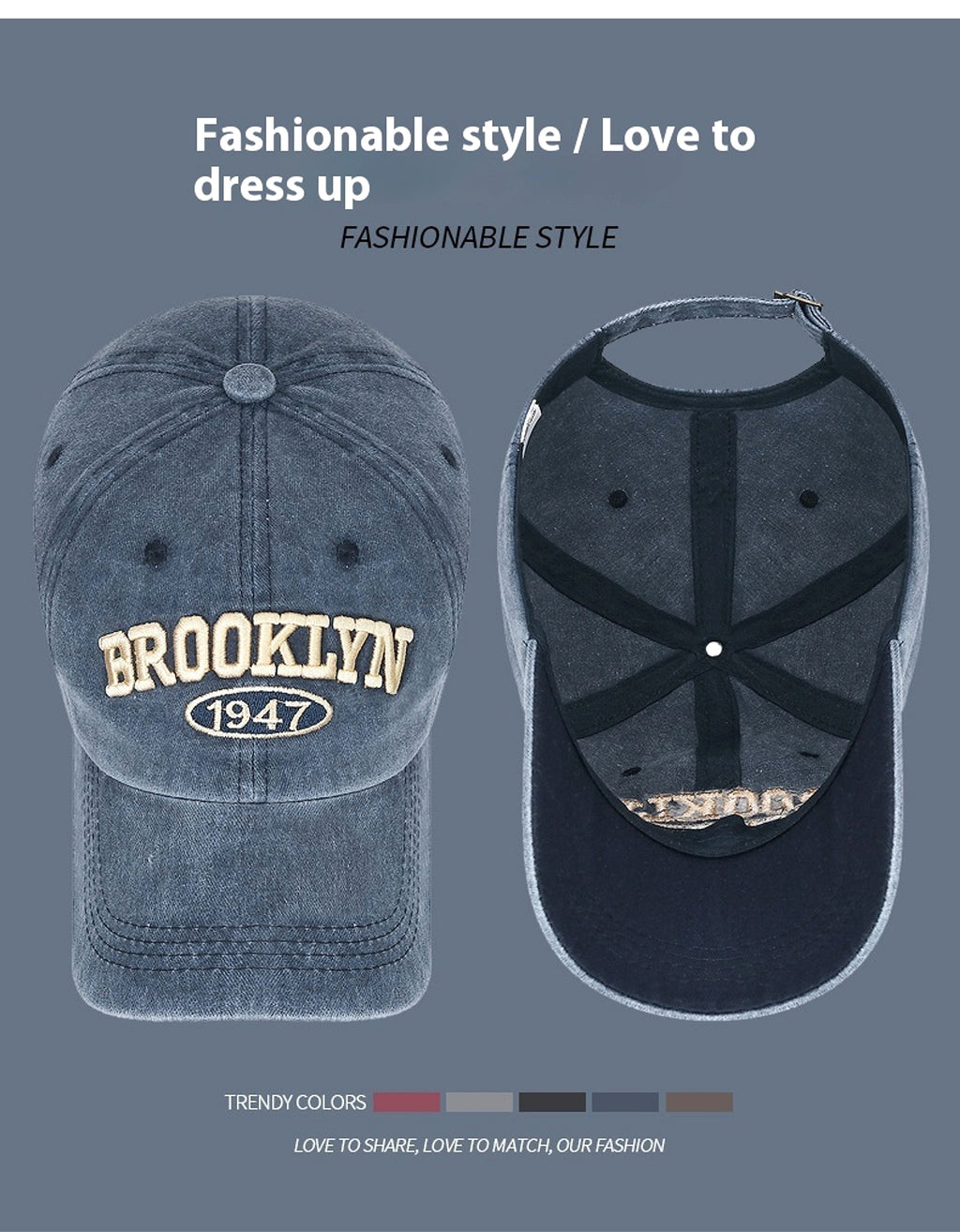 Spring And Summer Sun Protection Men's Retro Washed Letters Embroidered Peaked Cap - enhanced image 5