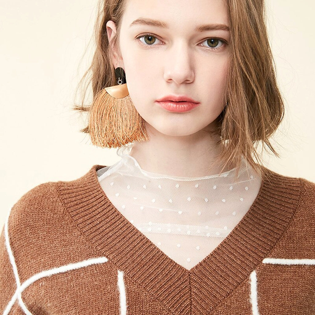 Spring new pattern check V-neck short sweater women - enhanced image 5