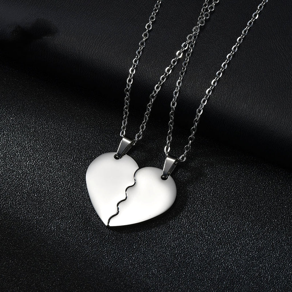 Stainless Steel Double Half Heart Puzzle Necklace - enhanced image 5