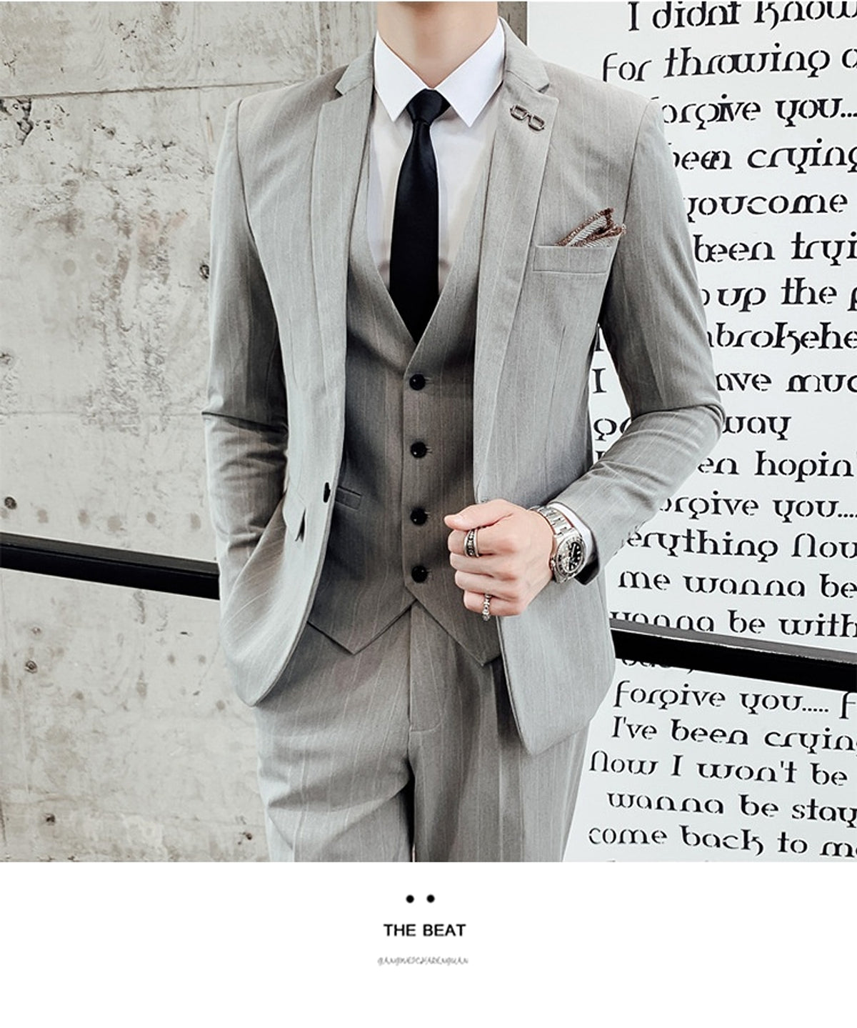 Striped Suit Men's Korean Style Small Suit Professional Business Suit - enhanced image 5