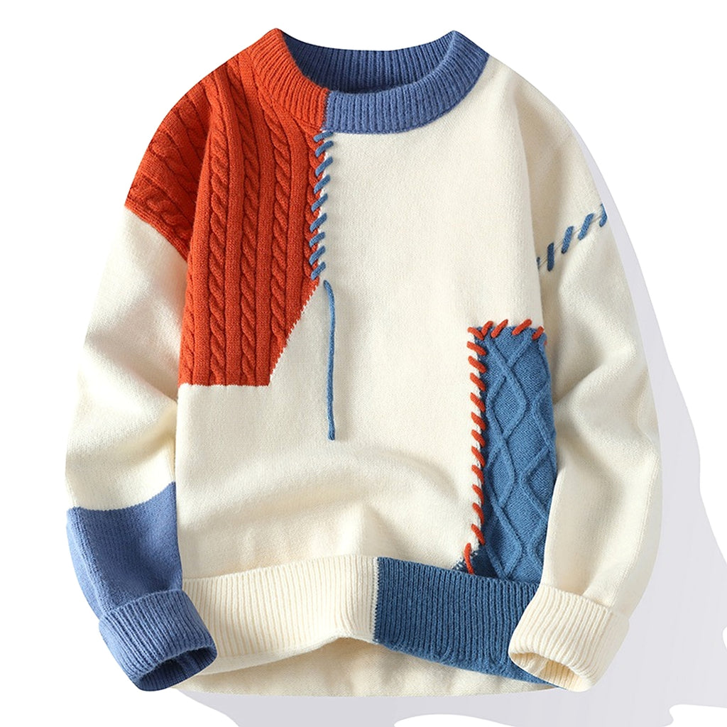 A.1 Sweater Men's Retro Color Contrast Patchwork - enhanced image 5