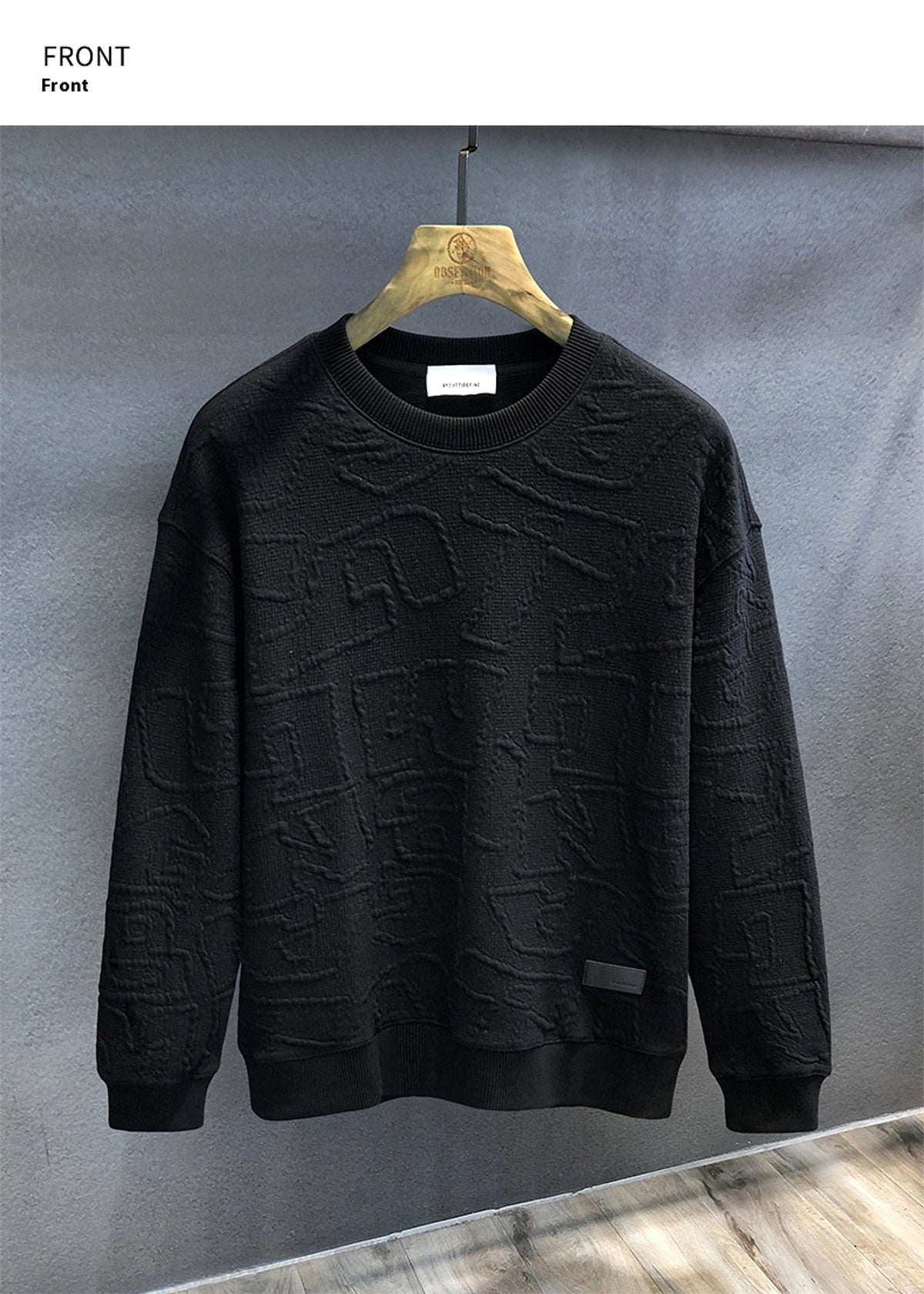Texture Jacquard Heavy Round Neck Sweater Men's Autumn New - enhanced image 5