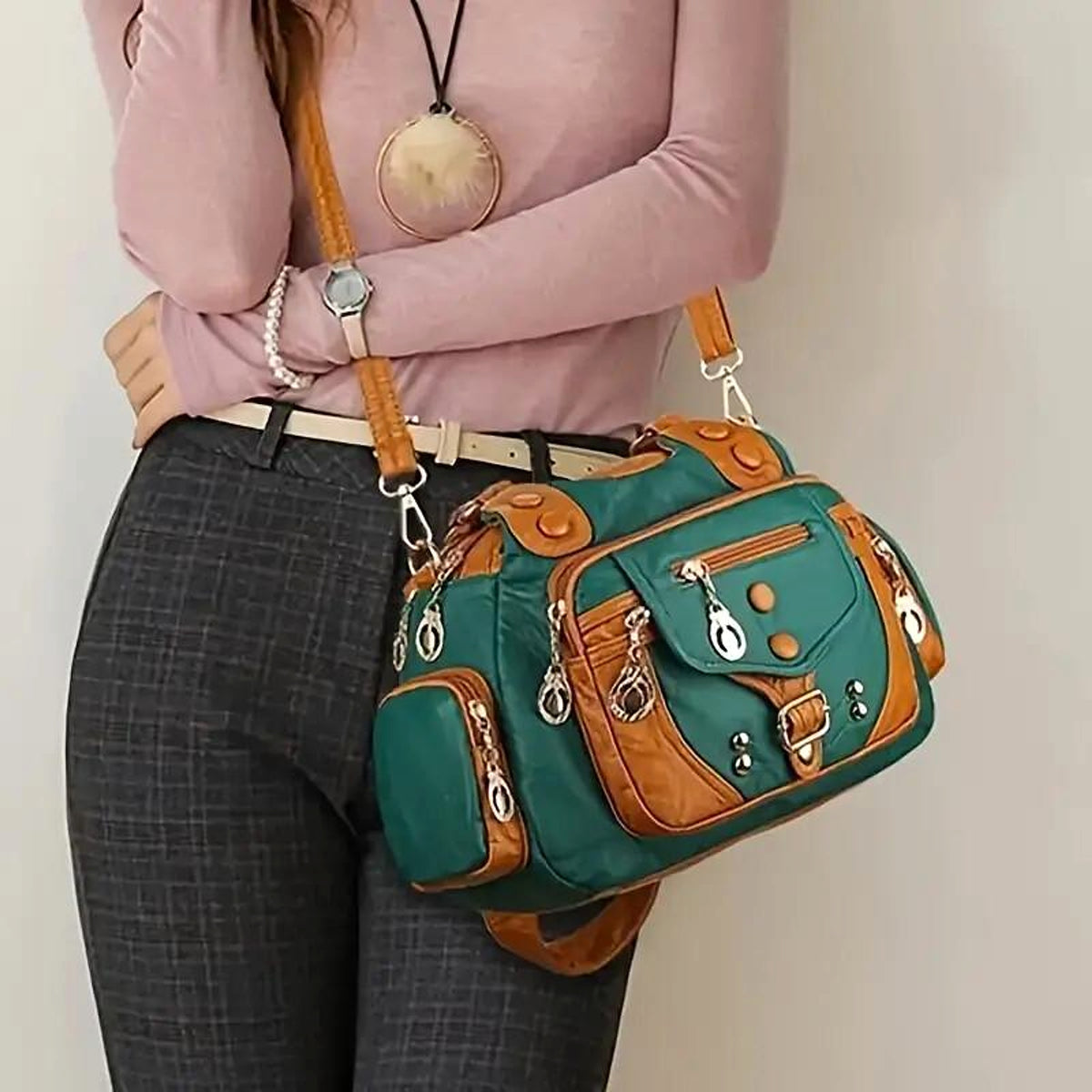 VALENZIA™ Vintage Leather Canvas Bag - enhanced image 5