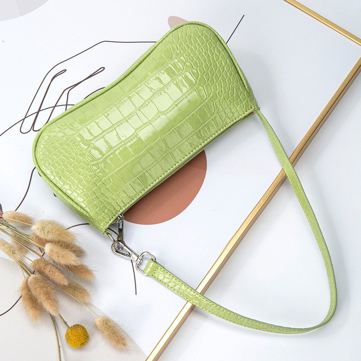 Velveta™ – Croco Gloss Baguette Bag - enhanced image 5