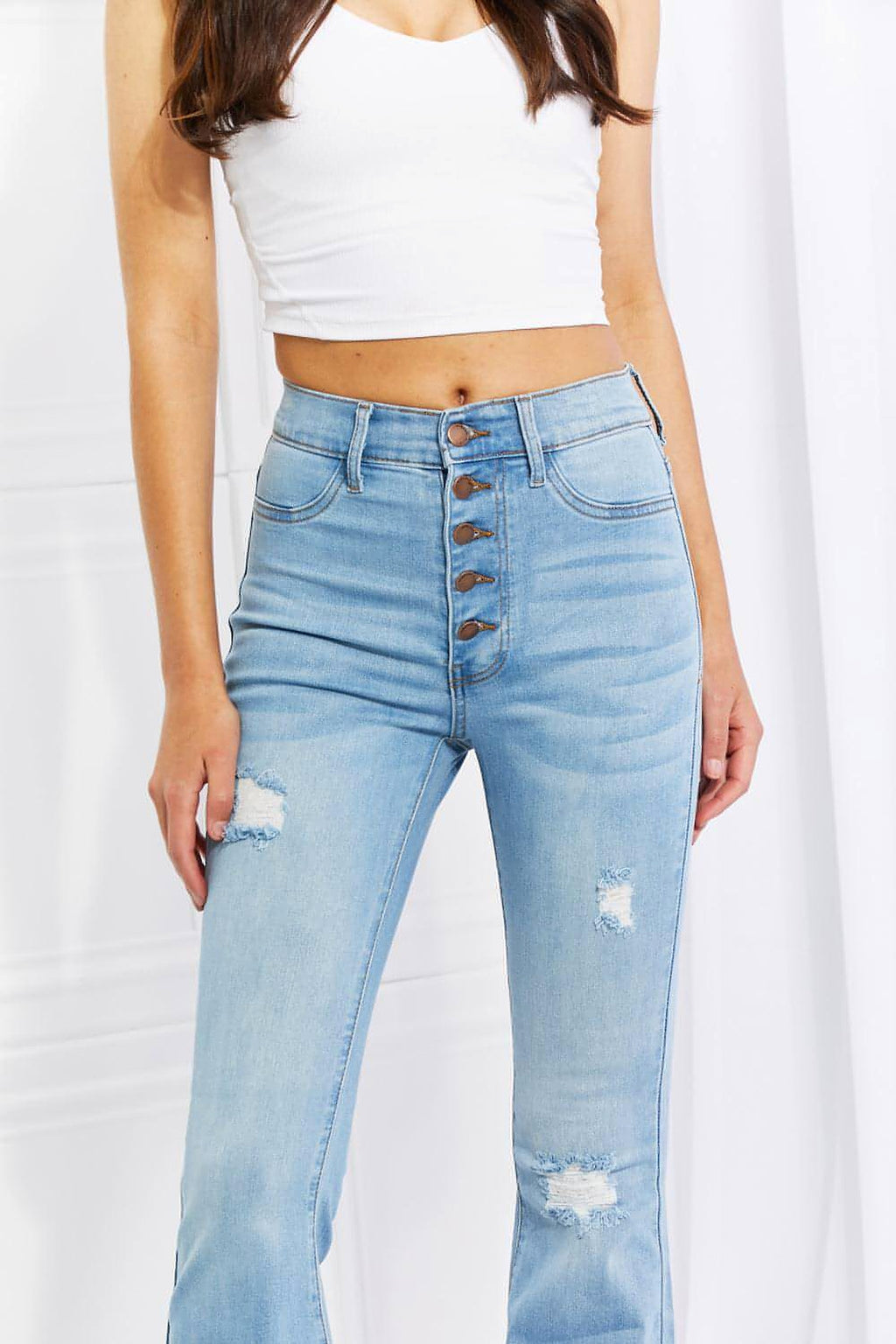 Vibrant MIU Full Size Jess Button Flare Jeans - enhanced image 5
