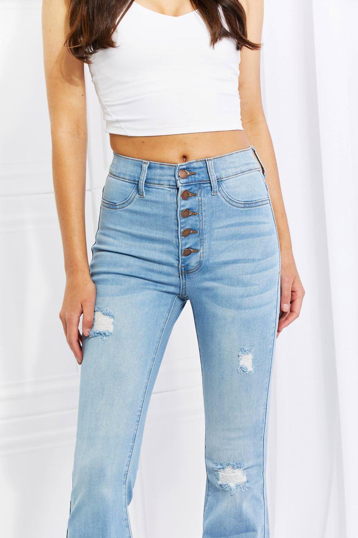 Vibrant MIU Full Size Jess Button Flare Jeans - enhanced image 5