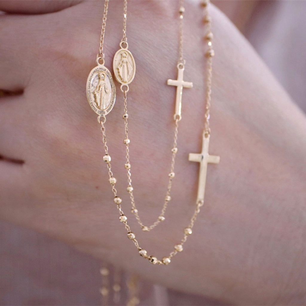Vintage Cross 18K Gold Necklace Bracelet - enhanced image 5