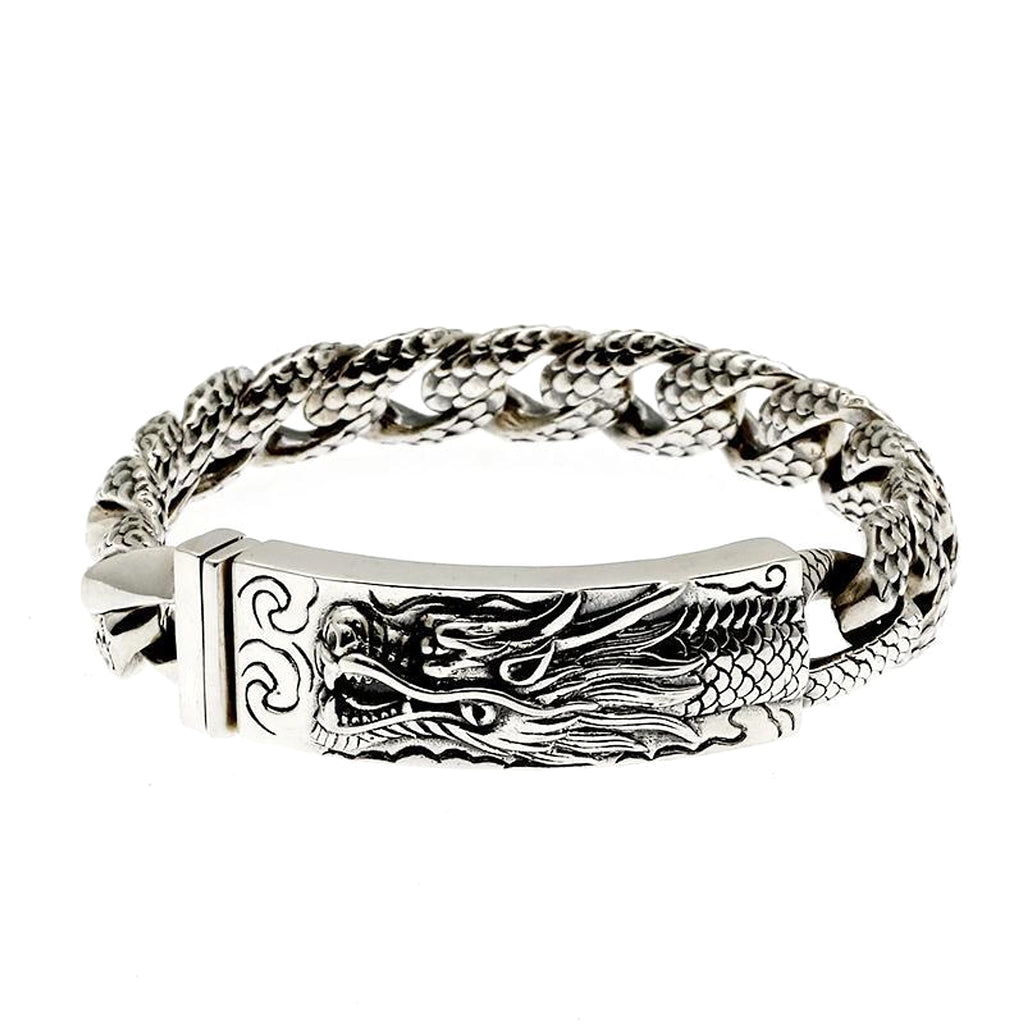 Vintage Dragon Pattern Sculpture Leading Men's Bracelet - enhanced image 5