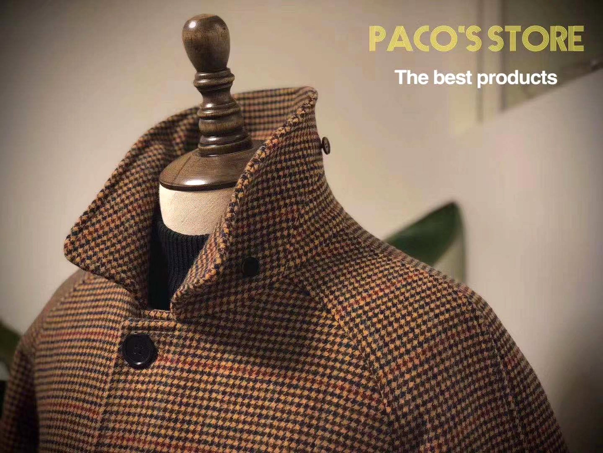 Vintage Gentleman Houndstooth Men's Clothing Woolen Trench Coat - enhanced image 5