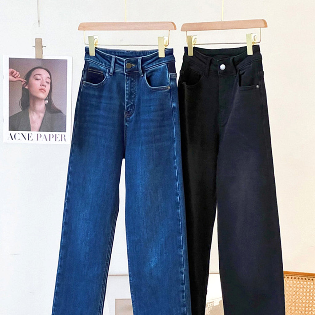 Vintage Handmade Embroidered Warm Washed Jeans Women - enhanced image 5