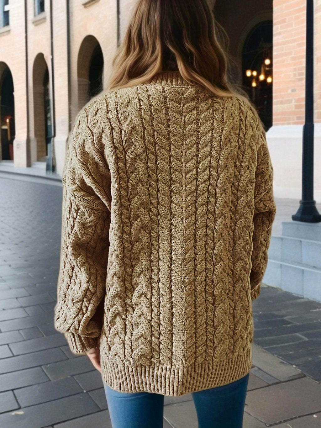 Vintage Vertical Stripes Twist Round Neck Long Sleeve Knitted Pullover Thick Needle Sweater For Women